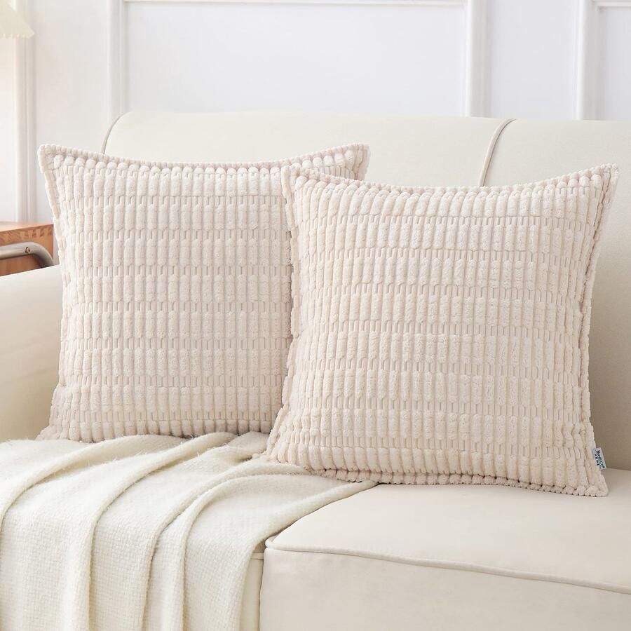 Ibenzoa Corduroy Kussenhoezen Set van 2 Zachte Boho Decoratie voor Bank en Sofa 40 x 40 cm Beige