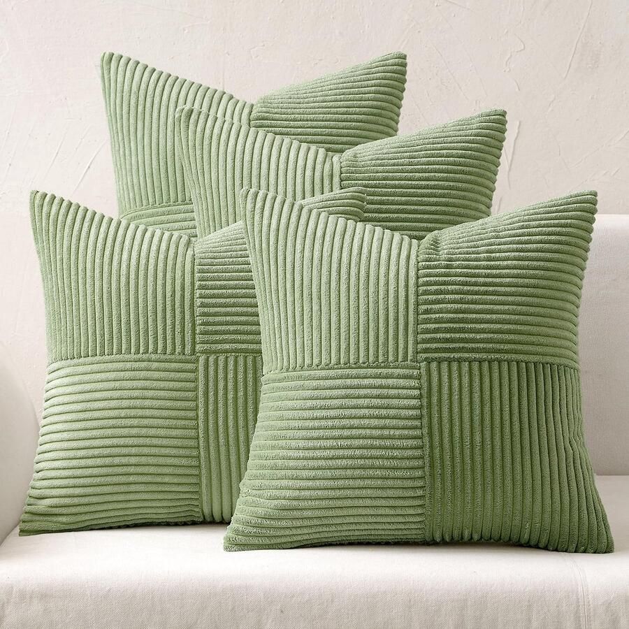 Ibenzoa Corduroy Patchwork Kussenslopen Set van 4 met Onzichtbare Ritssluiting voor Bank en Slaapkamer