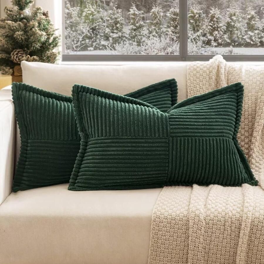 Ibenzoa Corduroy sierkussenslopen set van 2 decoratieve kussens voor bank en slaapkamer donkergroen 30 x 50 cm