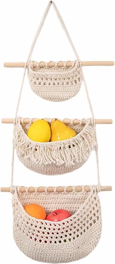 Ibenzoa Crèmekleurige Boho Hangende Macramé Organizer voor Badkamer en Meer