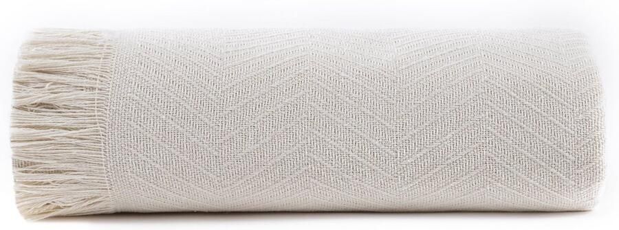 Ibenzoa Crèmekleurige Zachte en Lichtgewicht Sprei met Visgraatpatroon voor Bed en Bank 180 x 260 cm