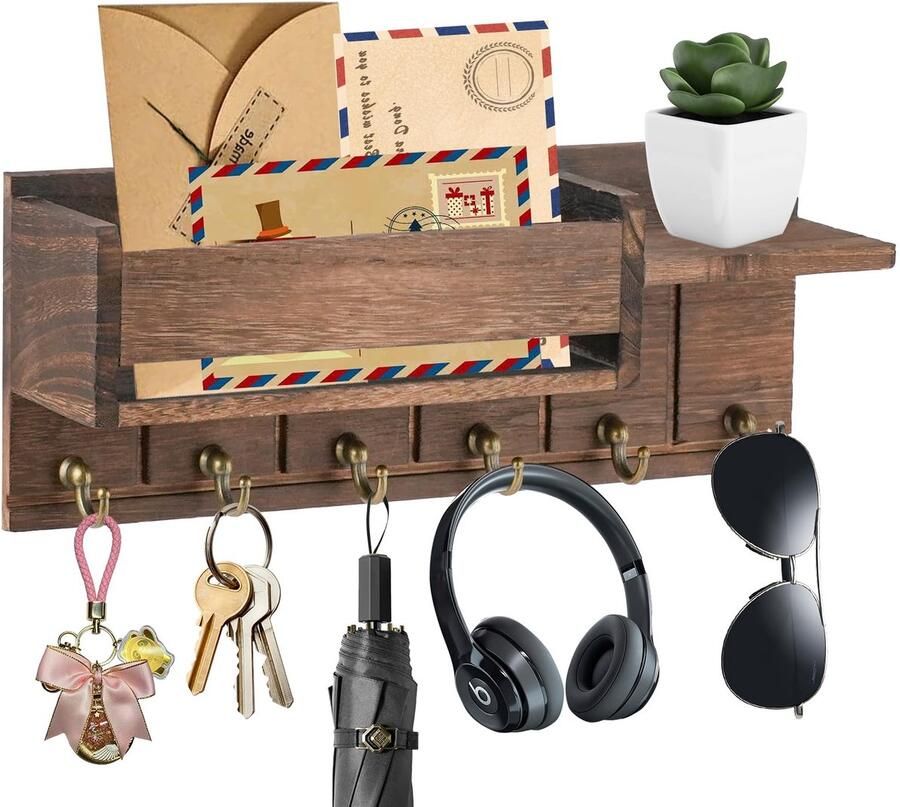 Ibenzoa Decoratief Wandrek voor Sleutels met Vintage Look en Houten Afwerking voor Elke Ruimte