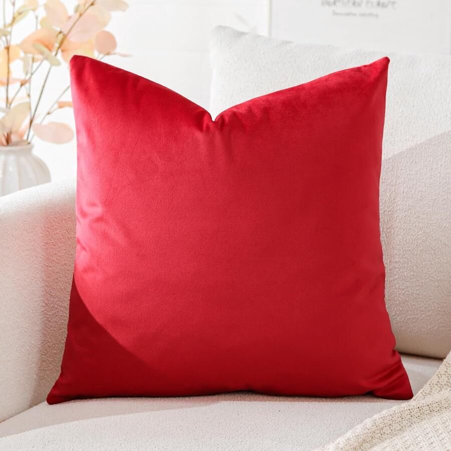 Ibenzoa Decoratieve fluwelen kussensloop voor stijlvolle bank en slaapkamer 60 x 60 cm rood