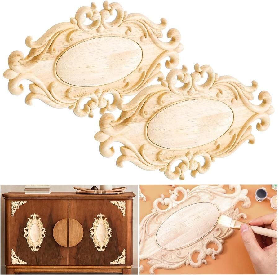 Ibenzoa Decoratieve Houten Ornamenten voor Meubels en Wanden Set van 2 Stuks