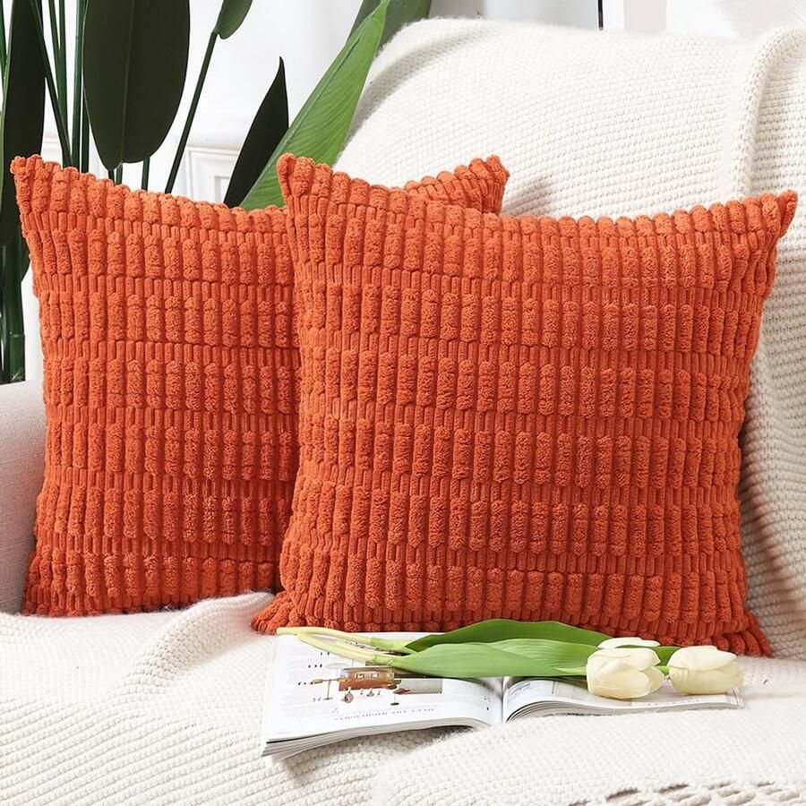 Ibenzoa Decoratieve set van 2 kussenslopen in boho stijl van zacht corduroy fluweel voor bank en slaapkamer