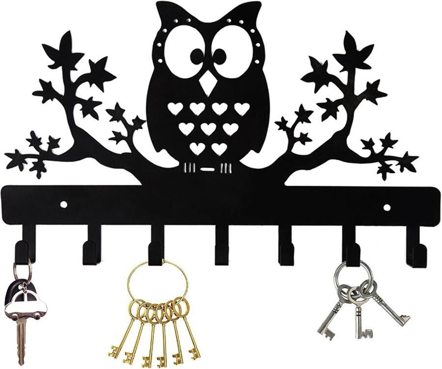 Ibenzoa Decoratieve Sleutelhaak Smeedijzer Uil Wandhouder met 7 Haken