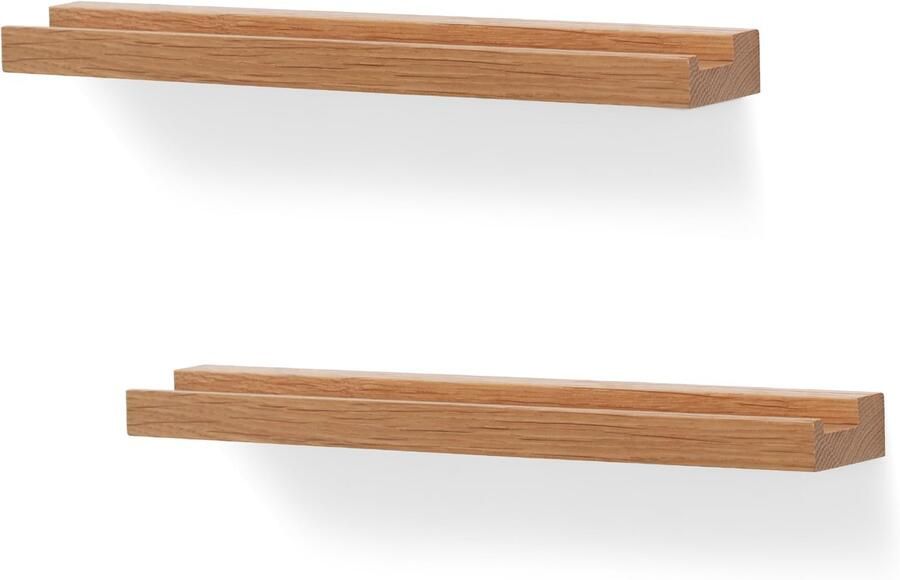 Ibenzoa Decoratieve Wandplank voor Vinylplaten en Kunstwerken Set van 2 in Houtkleur