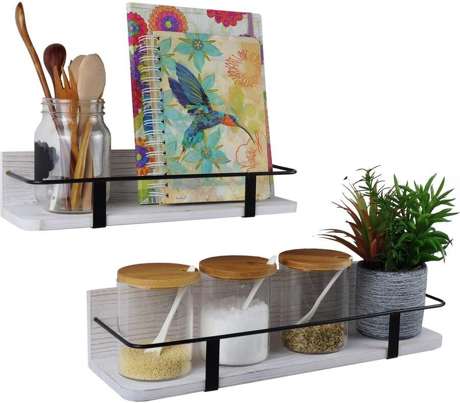 Ibenzoa Decoratieve wandplanken set van 2 stuks voor veelzijdig gebruik in huis