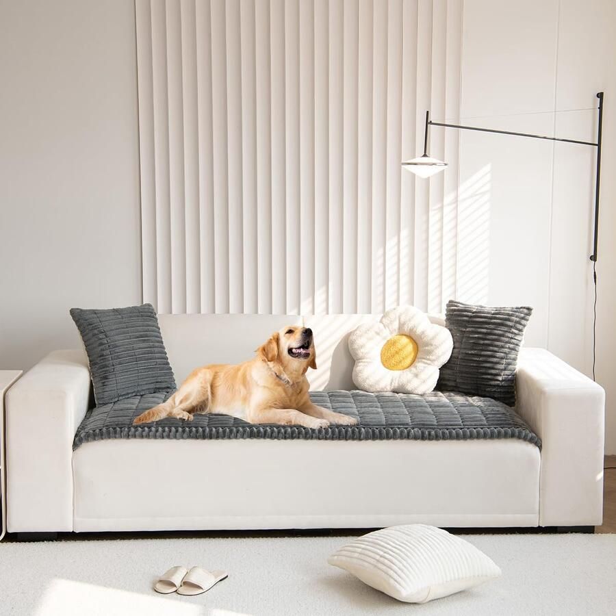 Ibenzoa Dikke wasbare en antislip bankhoes voor huisdieren met corduroy structuur in elegant grijs