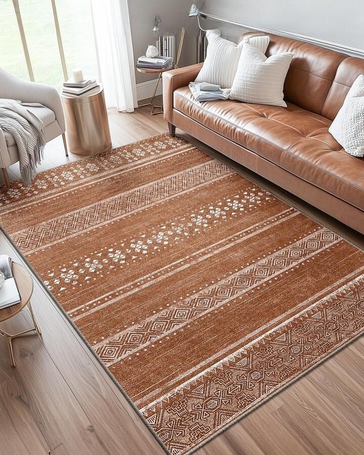 Ibenzoa Donkerbruin Geometrisch Vloerkleed 90 x 150 cm – Laagpolig en Antislip