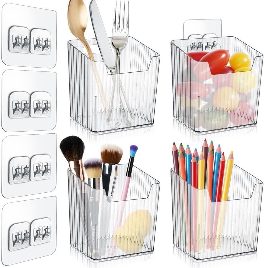 Ibenzoa Drie Acryl Wandorganizers met Transparante Opbergmand Multifunctioneel & Stabiel