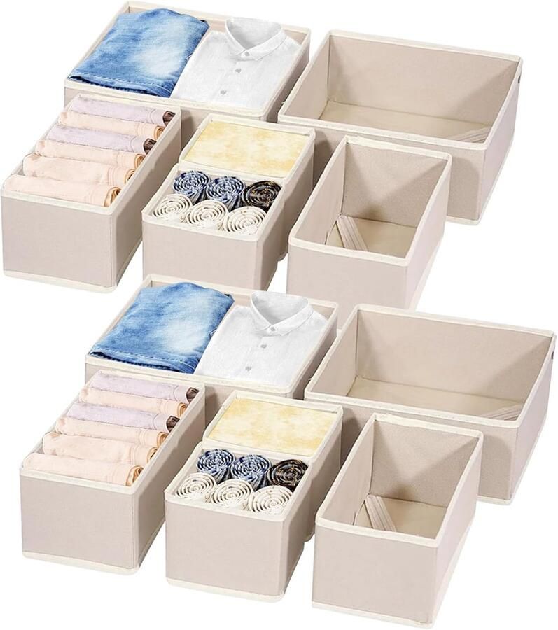 Ibenzoa Drie-delige Opvouwbare Organizers voor Lades en Kledingkasten Beige