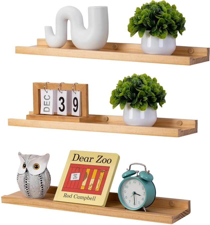 Ibenzoa Drie-delige set rustieke wandrekken van natuurlijk dennenhout voor ruimtes