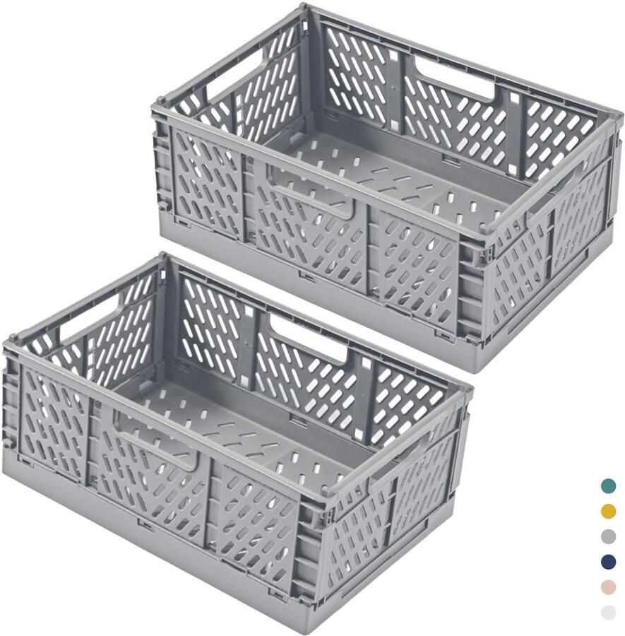 Ibenzoa Drie Stuks Opvouwbare Kunststof Opbergdozen Stabiele Vouwdozen Inklapbaar voor Keuken Kantoor Slaapkamer Kast Lade Grijs 42 5 x 28 5 x 16 5 cm