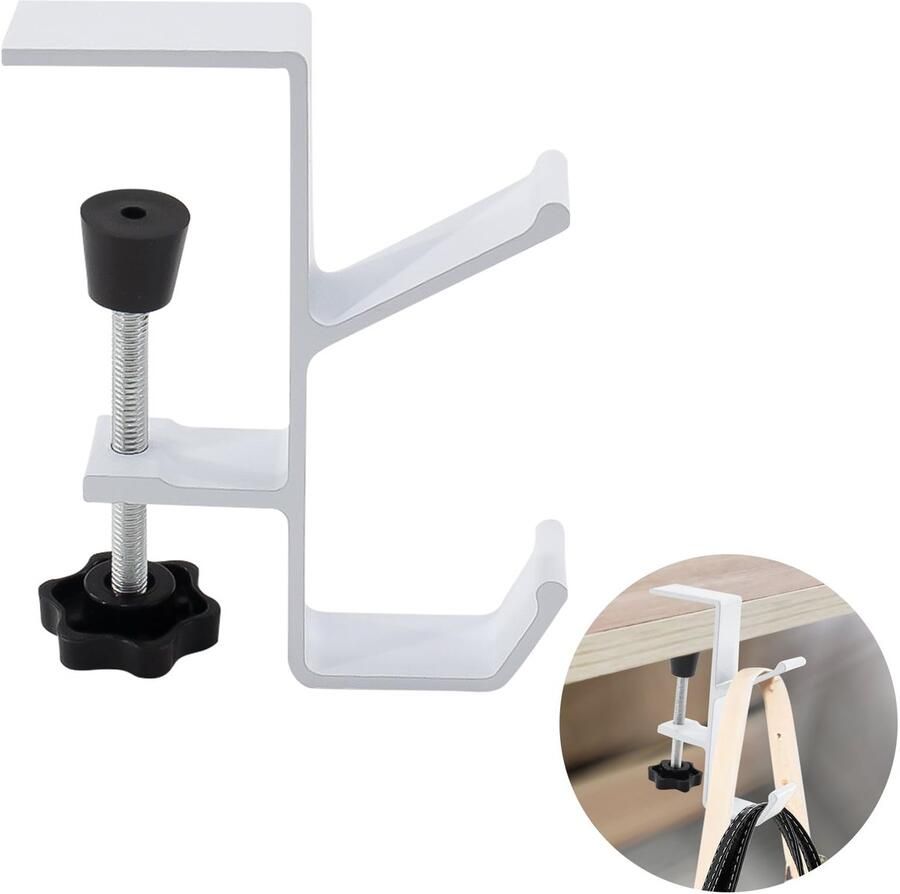 Ibenzoa Dubbele haak voor bureau en tafel om hoofdtelefoons en tassen op te hangen