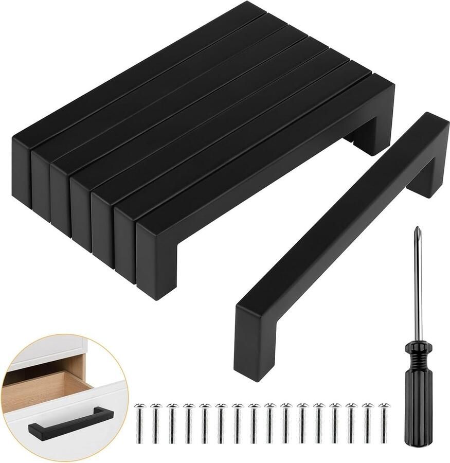 Ibenzoa Duurzame Zwarte Metalen Handgrepen Set van 8 met 128mm Montagegat