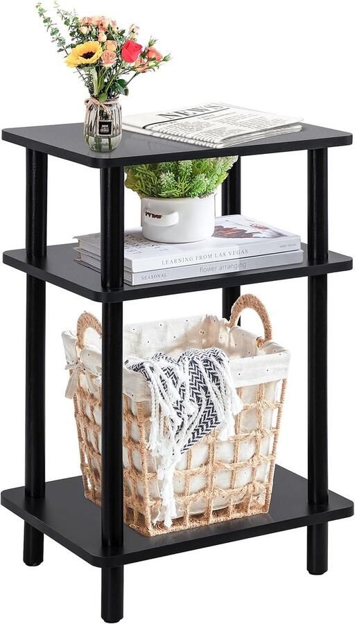 Ibenzoa Eenvoudige Houten Bijzettafel met Drie Hoogtes Zwart Finish
