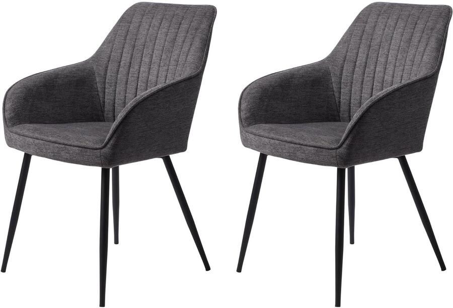 Ibenzoa Eetkamerstoel Set van 2 met Ergonomisch Ontwerp en Zwarte Metalen Poten voor Modern Interieur