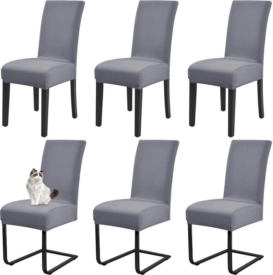 Ibenzoa Eetkamerstoelhoezen Set van 6 in Lichtgrijs met Stretch en Wasbare Eigenschappen voor Universeel Gebruik