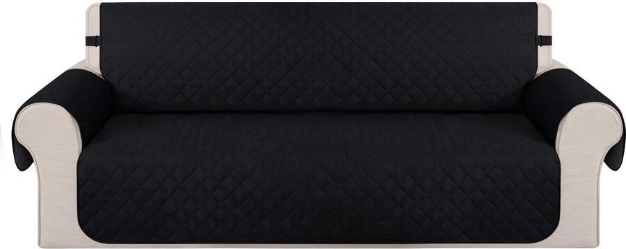 Ibenzoa Elastische Bankovertrek met Opbergzakken en Bescherming voor Driezitsbank Zwart 173 x 190 cm