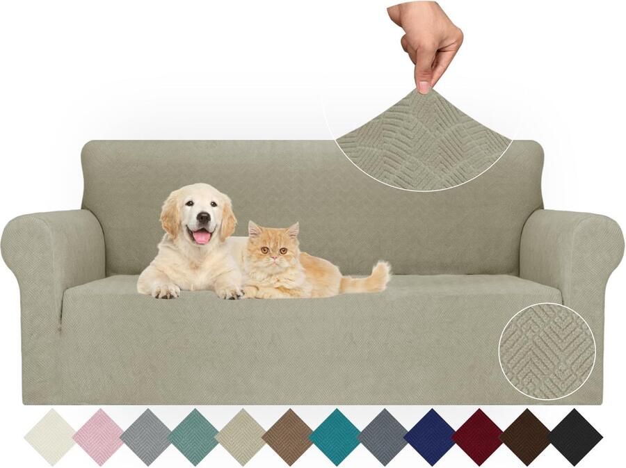 Ibenzoa Elastische Bankovertrek voor 3-Zitsbanken met Antislip en Geometrisch Ontwerp Kaki