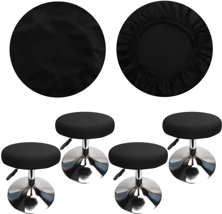 Ibenzoa Elastische en Stijlvolle Hockerhoezen voor Rond Krukje Set van 4 Zwart