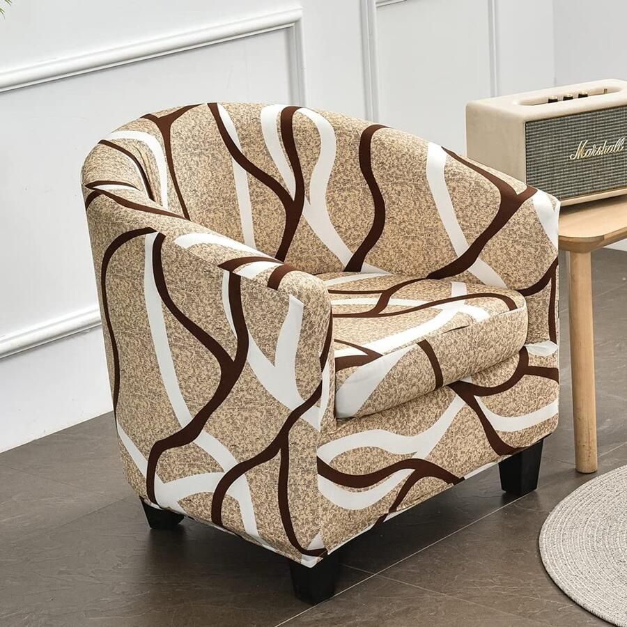 Ibenzoa Elastische Fauteuilhoes in Luxe Stijl voor Club- en Loungestoelen Set van 2 Bruine Lijnen