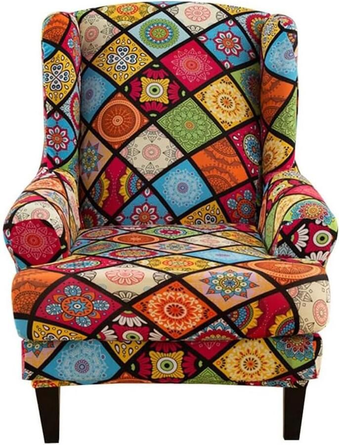 Ibenzoa Elastische Tweedelige Stoelhoes voor Fauteuils met Mandala Design en Hoge Rugleuning