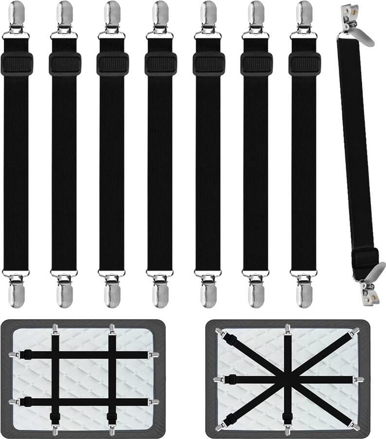 Ibenzoa Elastische Verstelbare Lakenspanners voor Perfecte Pasvorm op Bed en Bank 8 Stuks