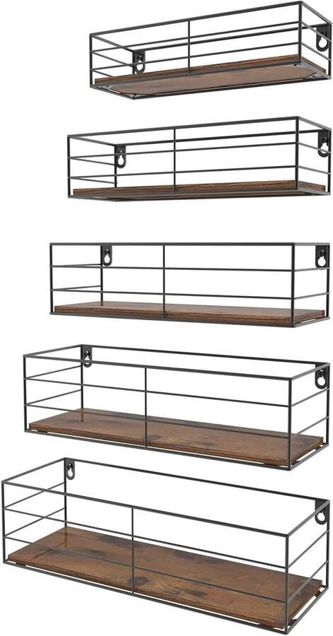 Ibenzoa Elegant en Stabiele Wandplanken Set – 5 Stuks met Hout en Metaal