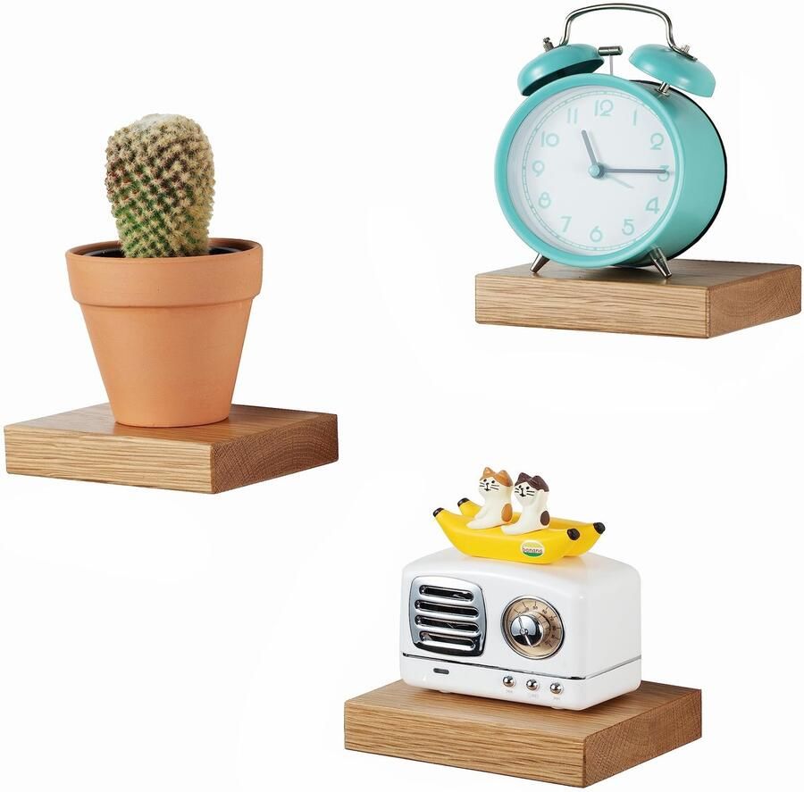 Ibenzoa Elegant Houten 3-Delige Wandrekset van Massief Eikenhout – Voor Multifunctioneel Gebruik