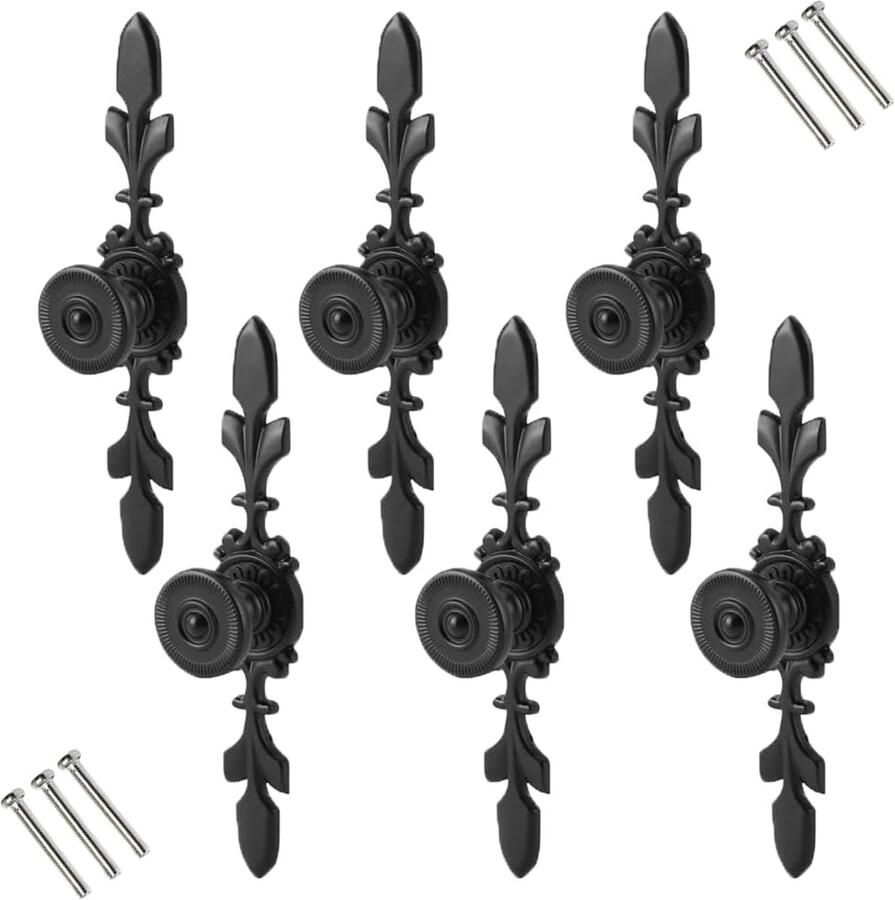 Ibenzoa Elegant Set van 6 Vintage Zwarte Deur- en Kastknoppen voor Stijlvolle Interieurvernieuwing