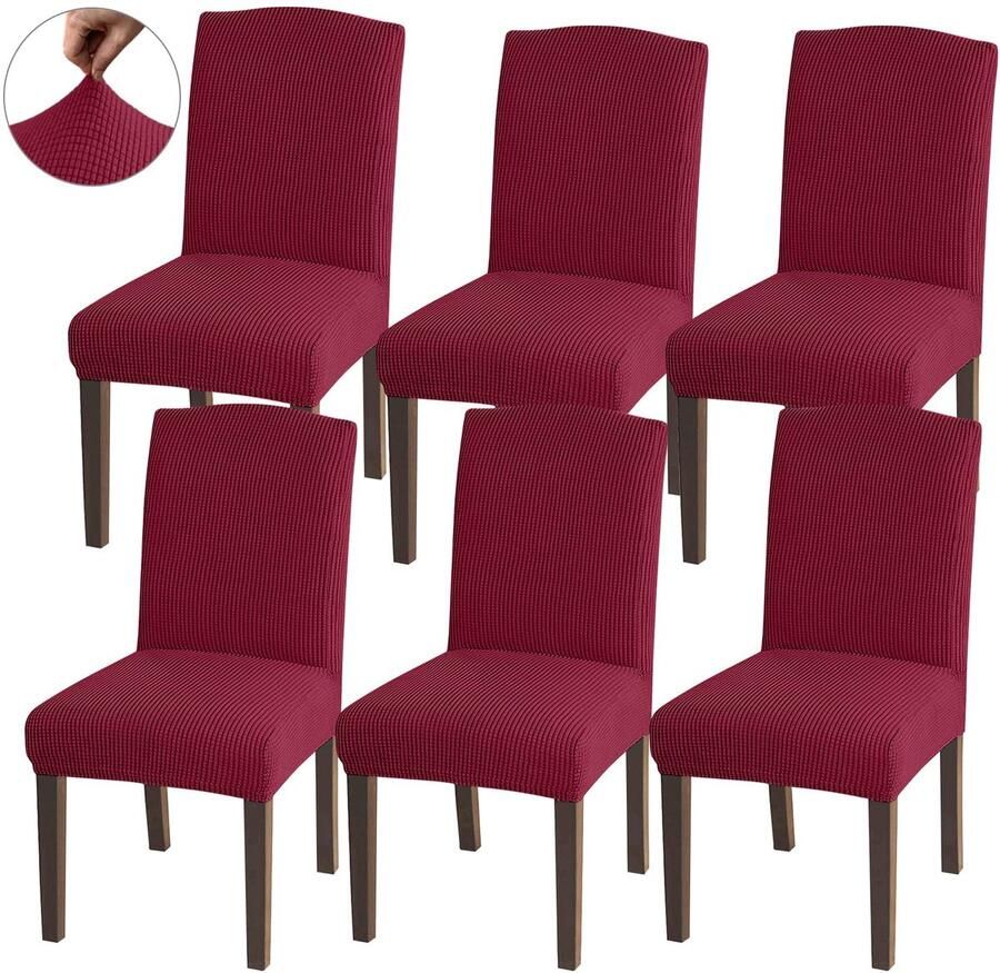 Ibenzoa Elegant Universele Stoelhoezen voor Eetkamerstoelen met Hoogwaardige Stretchstof Set van 6 Wijnrood