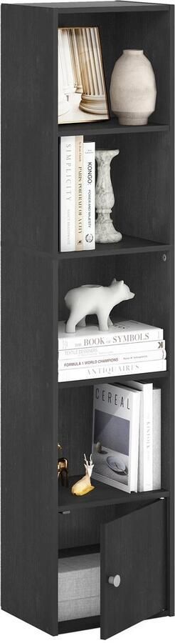 Ibenzoa Elegant zwart houten boekenrek met vijf planken en opbergkast