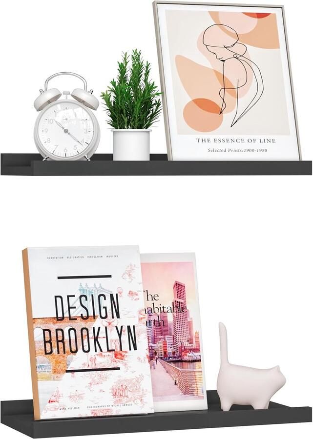 Ibenzoa Elegant Zwarte Wandplanken Set Multifunctioneel en Stabiel voor Elke Ruimte