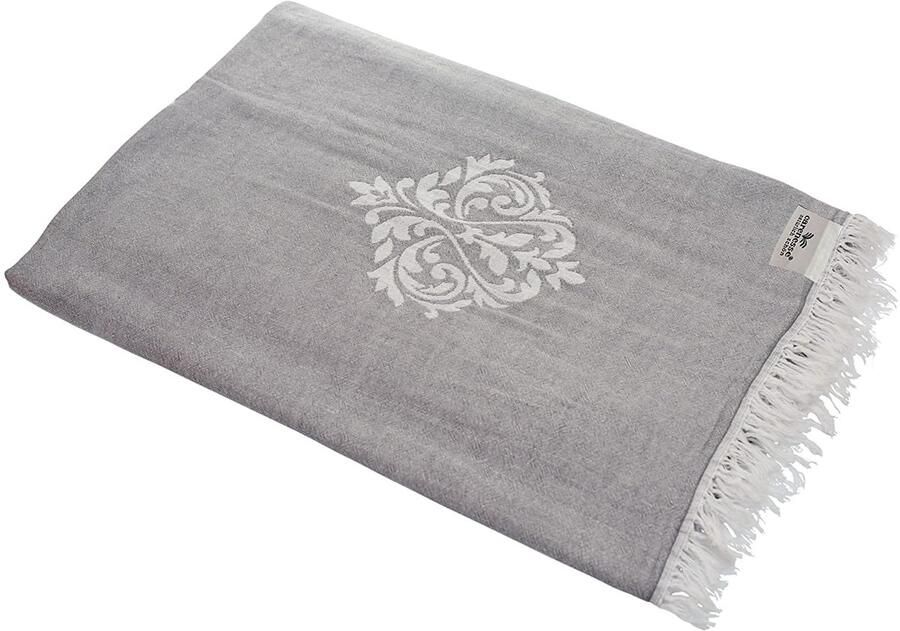 Ibenzoa Elegante en Omkeerbare Jacquard Sprei van 100% Katoen voor Bed en Bank Grijs Ornamentpatroon 180 x 210 cm