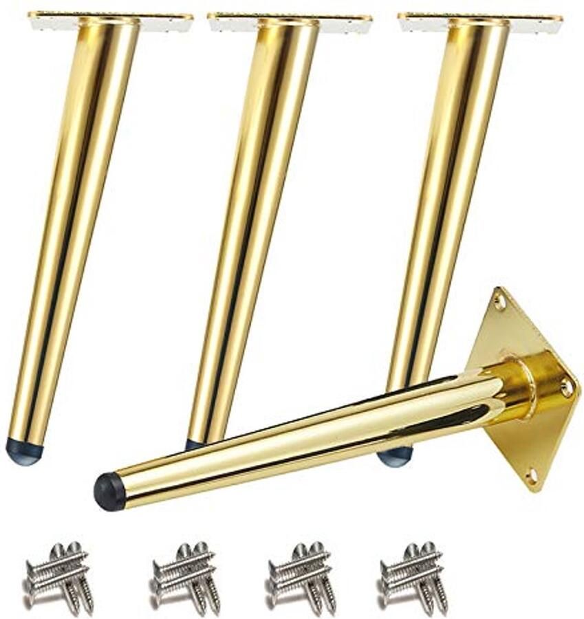 Ibenzoa Elegante Gouden Metalen Tafelpoten voor Meubels – Schuine Design 25 cm Hoogte Antislip Basis Set van 4