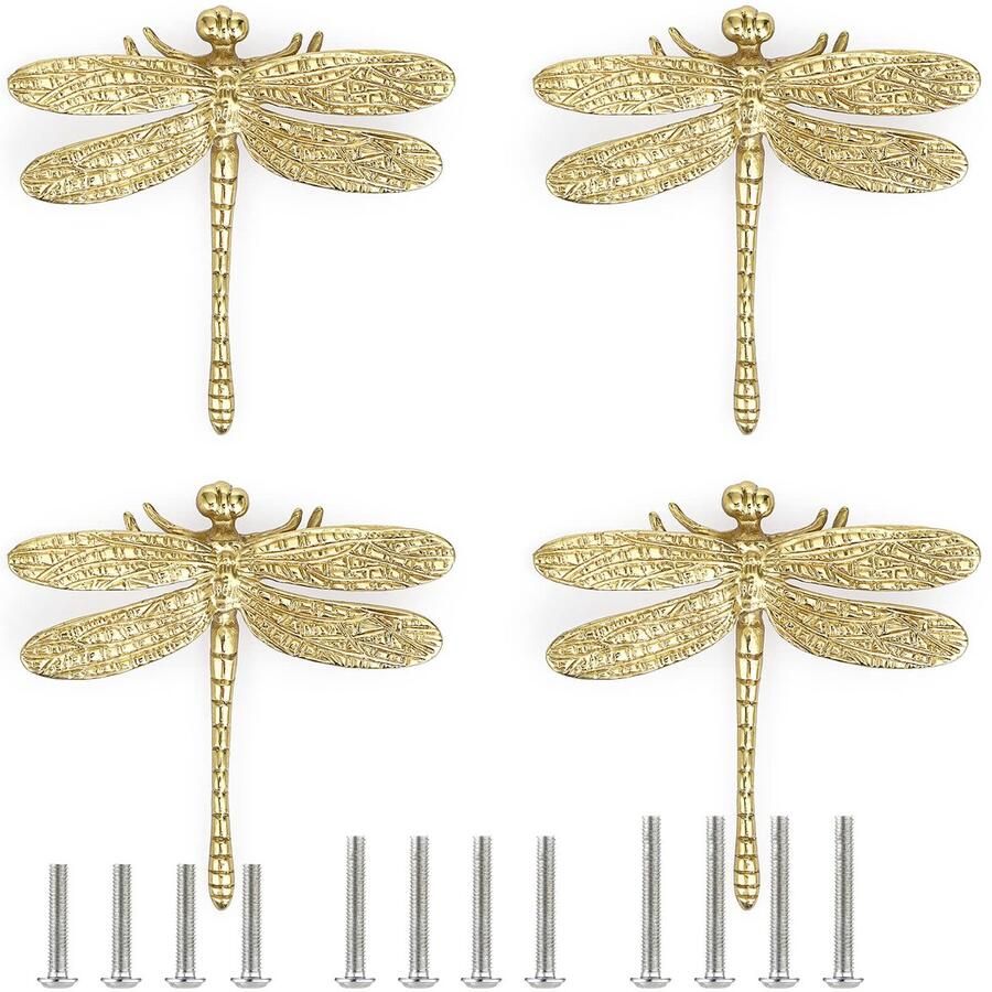 Ibenzoa Elegante Goudkleurige Libelle Meubelknoppen voor Kasten en Laden met Schroeven Set van 4 Stuks Kastknoppen