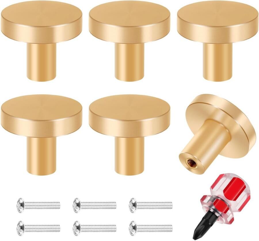Ibenzoa Elegante Ronde Messing Kastknoppen Set van 6 met Schroeven en Schroevendraaier