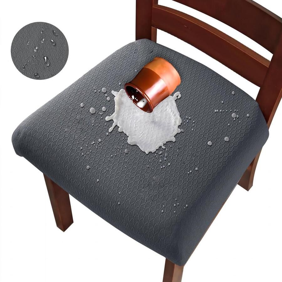 Ibenzoa Elegante Set van 4 Waterafstotende Jacquard Eetkamerstoelhoezen met Stretch en Verwijderbare TPU-bescherming