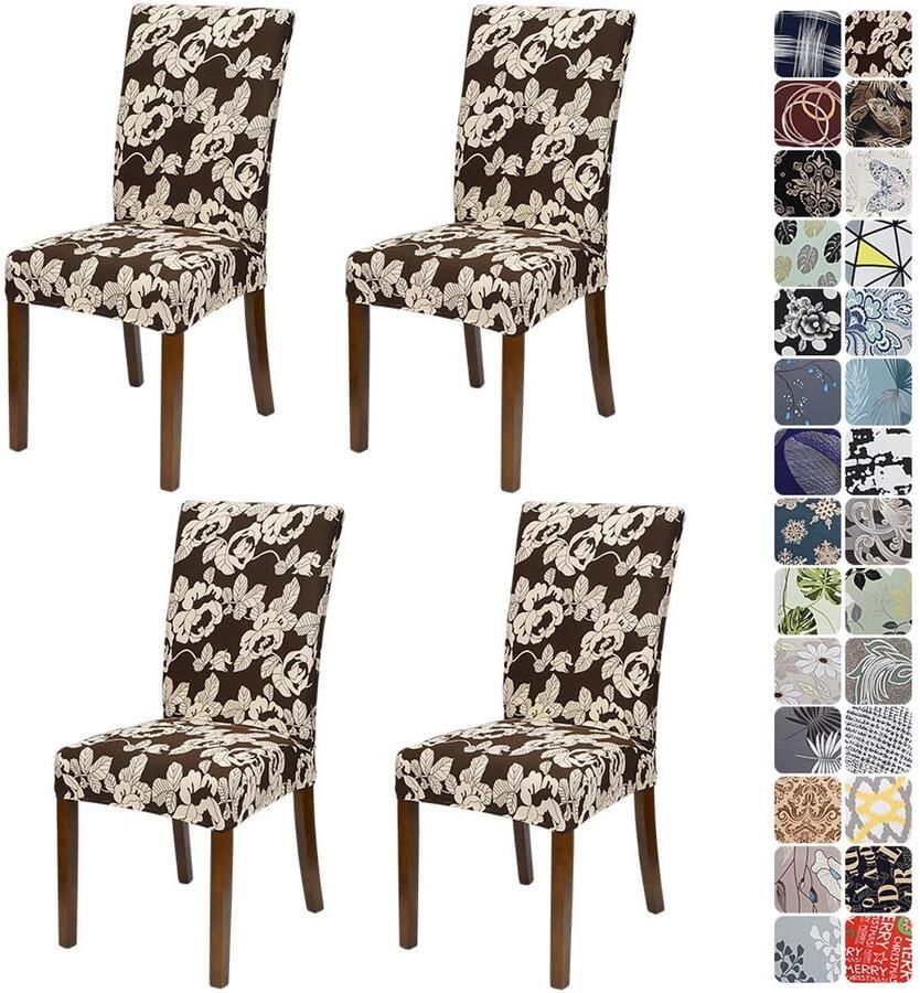 Ibenzoa Elegante Stretch Stoelhoezen Set van 4 met Feestelijke Kerstdecoraties voor Eetkamerstoelen