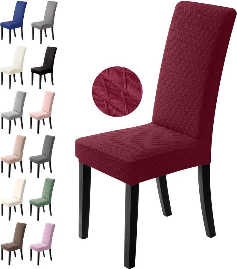 Ibenzoa Elegante Stretch Stoelhoezen Set van 6 voor Gelegenheden in Bordeauxrood