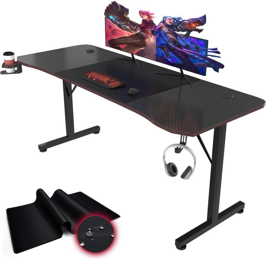 Ibenzoa Ergonomische gamingtafel met groot werkblad en handige accessoires
