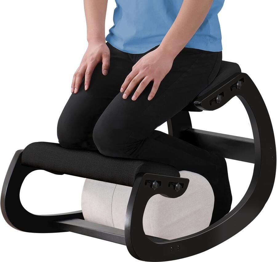 Ibenzoa Ergonomische houten schommelstoel met verstelbare kniesteun voor thuis en kantoor