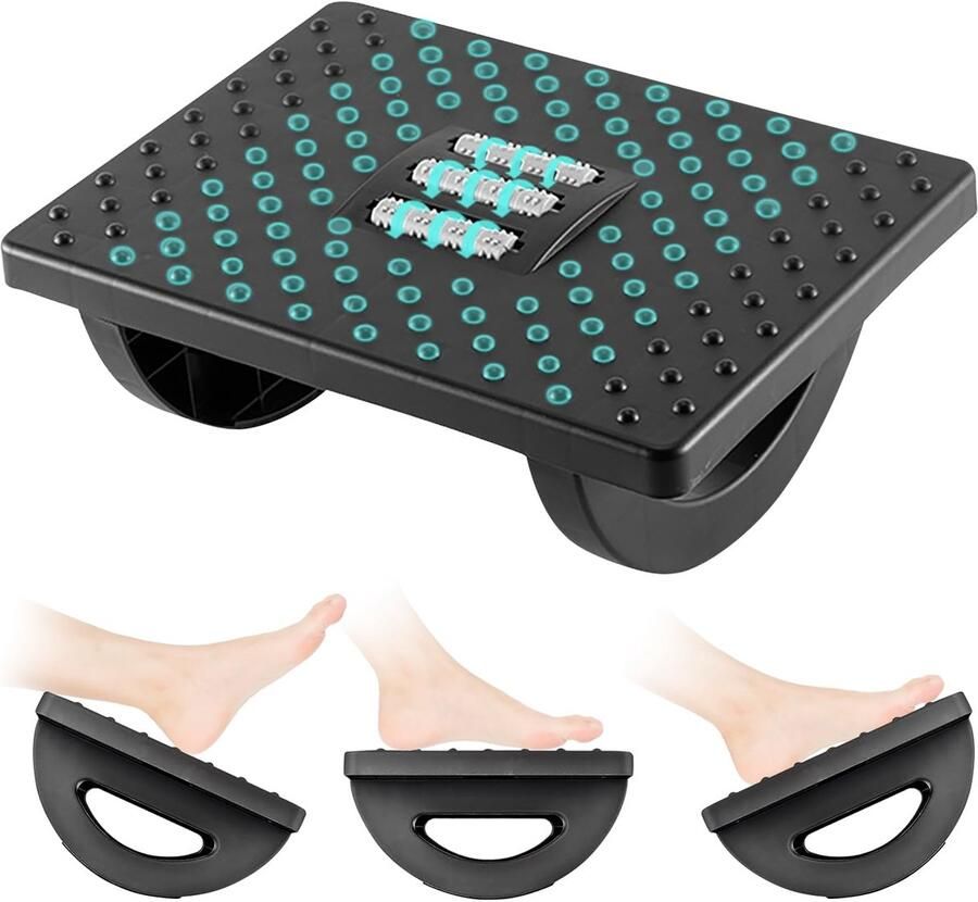 Ibenzoa Ergonomische Verstelbare Voetensteun met Massagefunctie voor Kantoor en Thuisgebruik (Zwart)