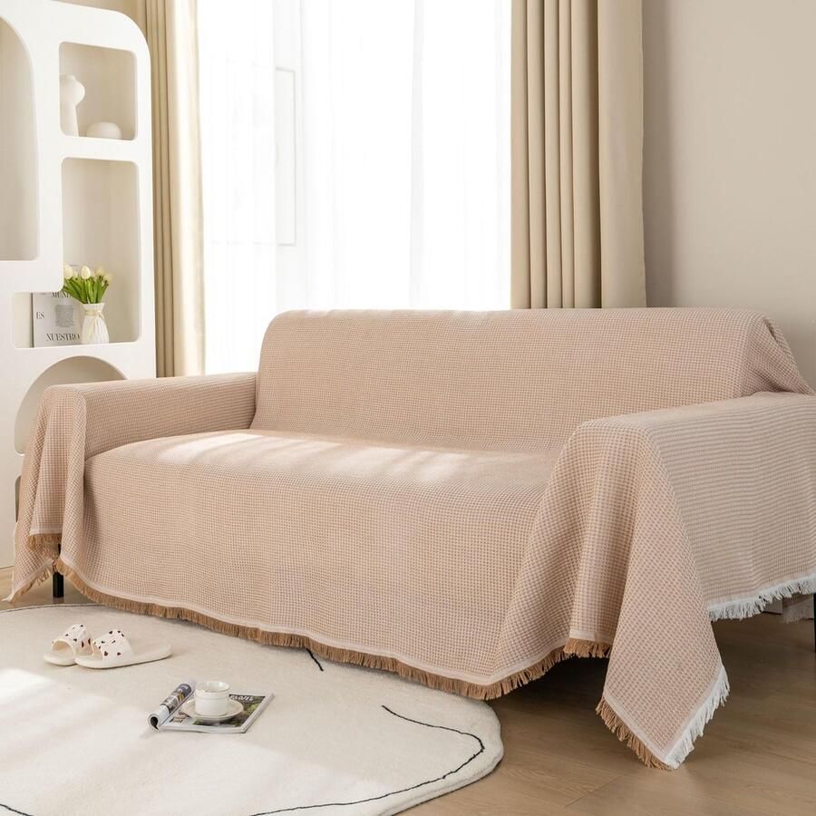 Ibenzoa Extra grote wafelstructuur deken voor sofa en bed met decoratieve kwastjes 180x340 cm veelzijdig en stijlvol
