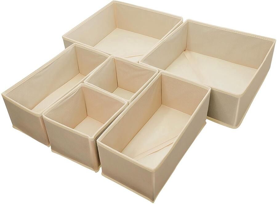 Ibenzoa Flexibele Opvouwbare Ladeorganisatie voor Kleding en Ondergoed 6 Stuks Beige