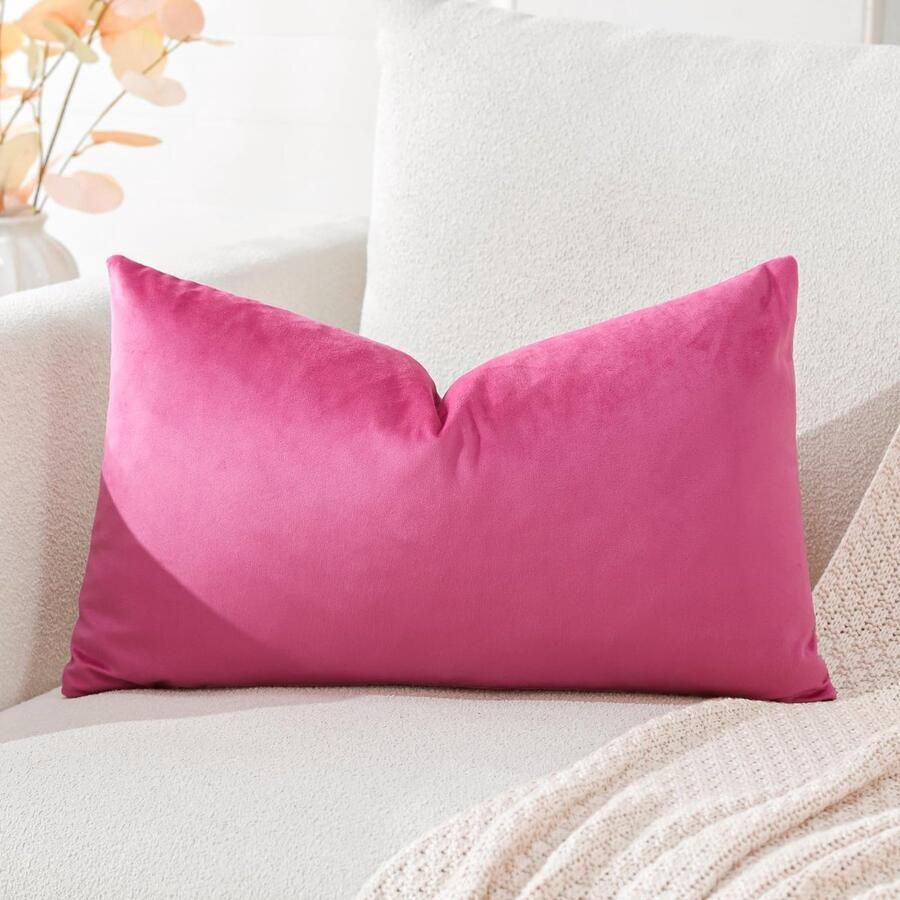 Ibenzoa Fluwelen decoratieve kussensloop voor bank en slaapkamer in rozenrood 40 x 60 cm