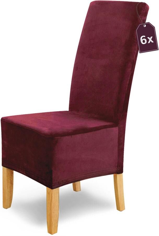 Ibenzoa Fluweelzachte Stretch Stoelhoezen in Bordeaux voor Stoelen Set van 6 Stuks