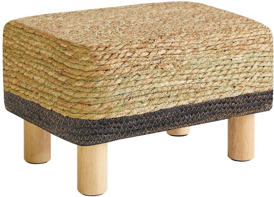 Ibenzoa Fraaie Rechthoekige Voetenbank van Natuurlijk Zeegras met Stijlvolle Houten Poten voor Woon- en Slaapkamer